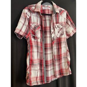 Men's Red Plaid BKE Standard Fit Button Down T Shirt Size M